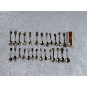 Vintage Souvenir Mini Collector Spoons Lot of 27, States, Landmarks, Countries